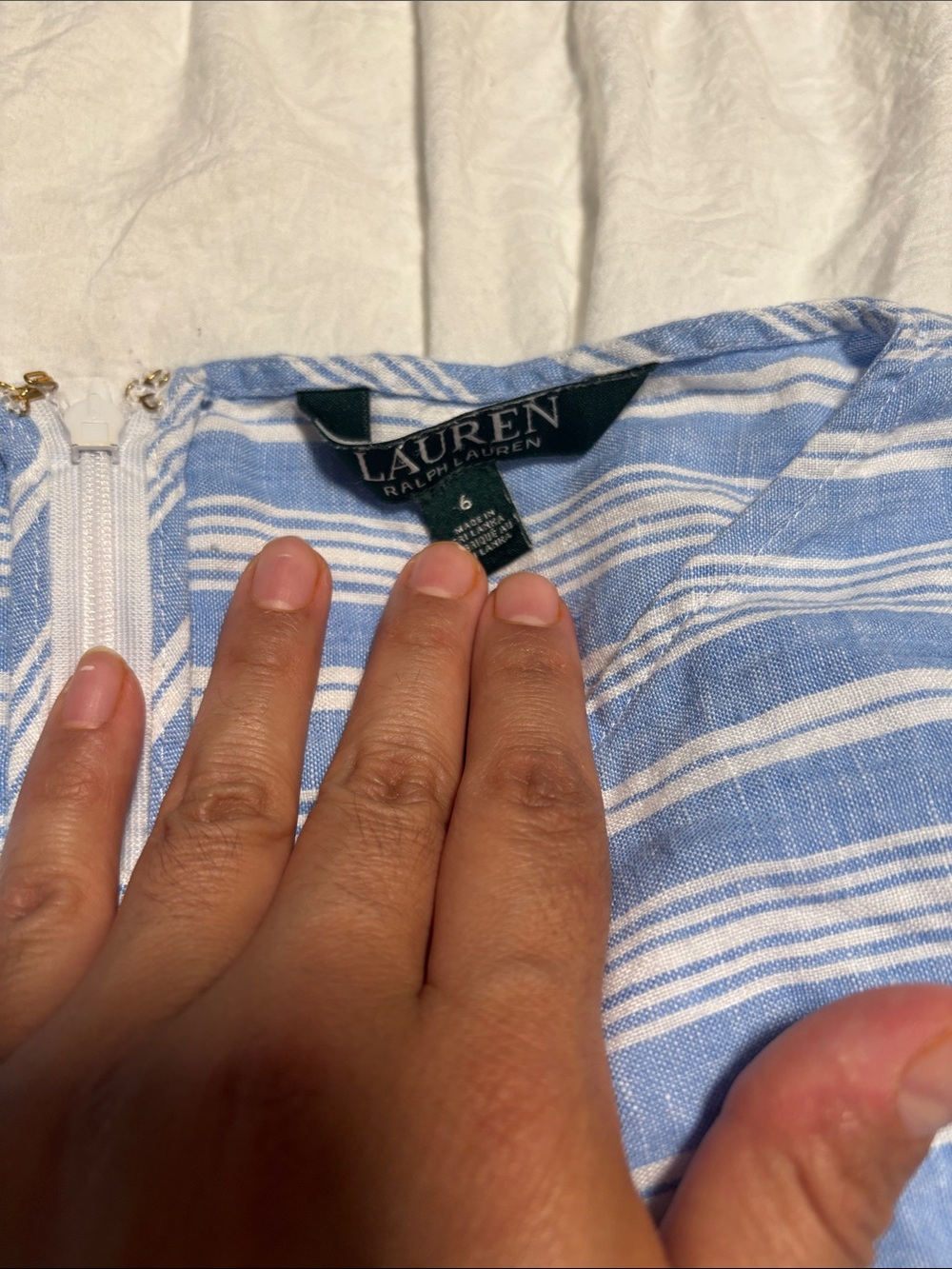 Lauren Ralph Lauren Light Blue and White 100 ‘/. Linen Striped Sundress - Picture 3 of 8